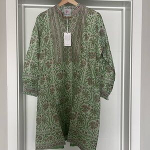 Bella Tu Embellished Pink and Green Long-Sleeved Dress - Size XL NWT